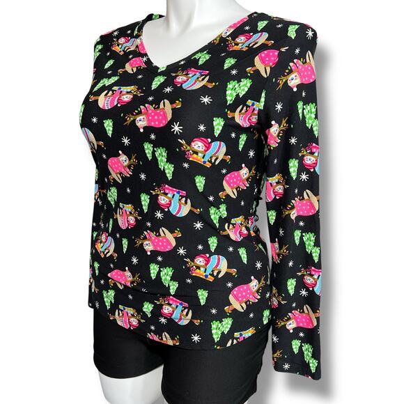 No Boundaries Womens Sloth Christmas Pajama Shirt Top Holiday Winter Festive XL - Picture 5 of 8